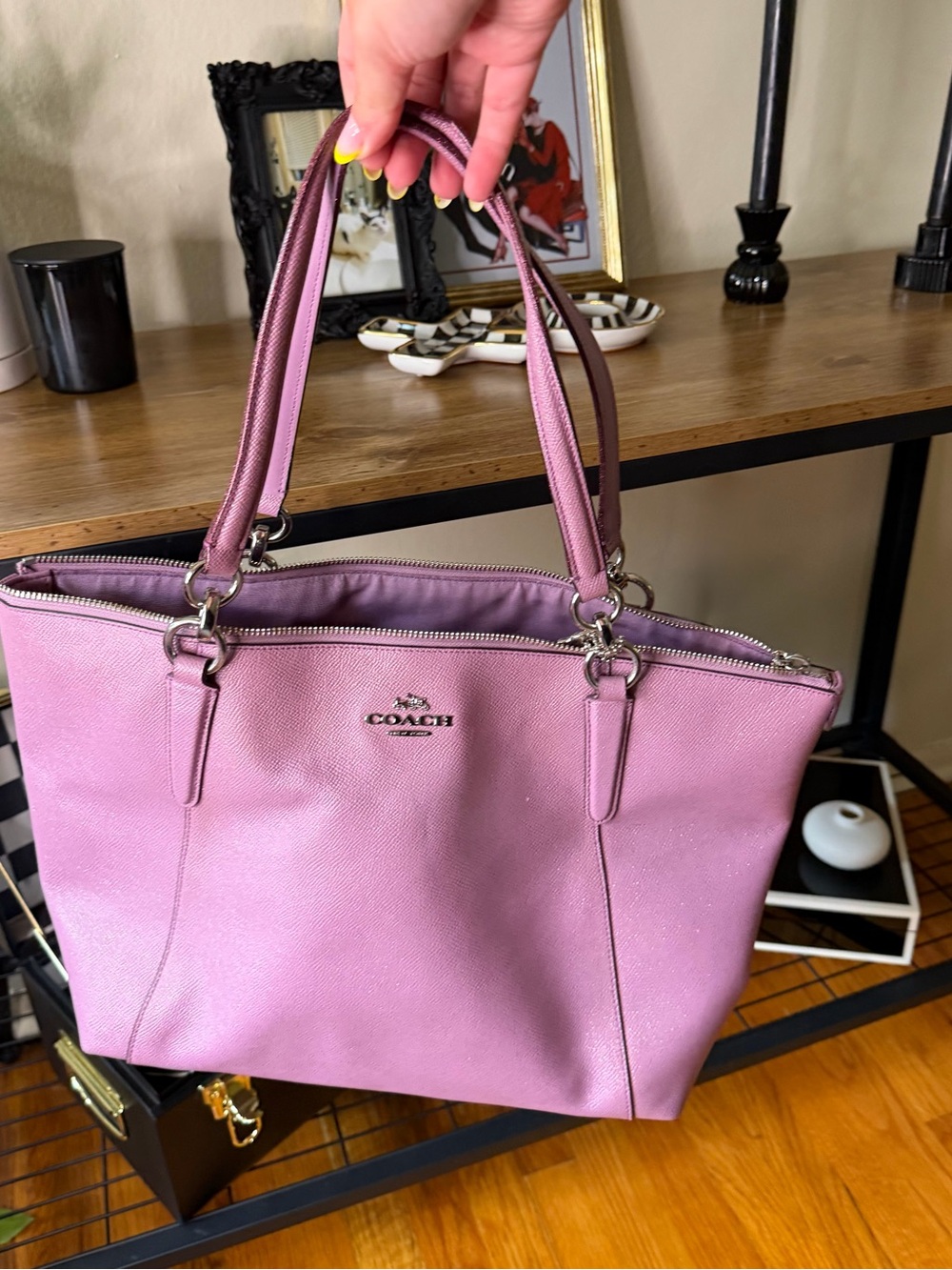 Coach Metallic Lilac Leather Tote Bag